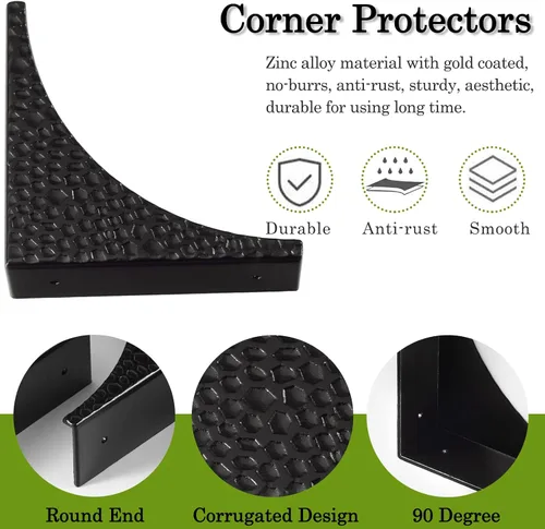 Vista 3 de Protectores de esquina de metal negro decorativo de madera, protectores de esquina de caja de 2.56 pulgadas, esquinas de mesa de metal, soportes