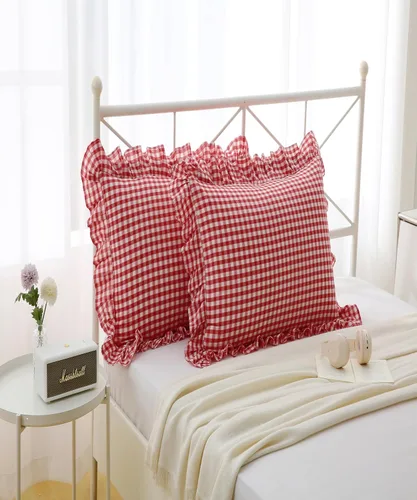 Vista 11 de Fundas de almohada cuadradas a cuadros en blanco y negro con volantes, fundas de almohada a cuadros, fundas de almohada de gingham, fundas