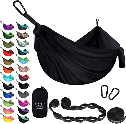 Vista 14 de Gold Armour Hamaca de camping – Hamaca doble XL, hamaca portátil, accesorios de camping, equipo para exteriores e interiores con correas de árbol