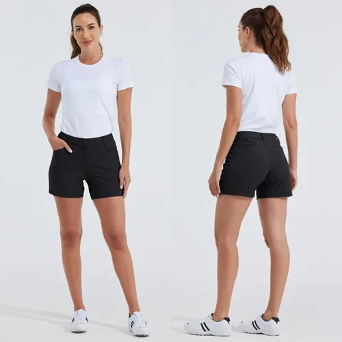 Vista 6 de Willit Pantalones cortos de golf de 4.5 pulgadas para mujer, de secado rápido, casuales, con bolsillos, resistentes al agua