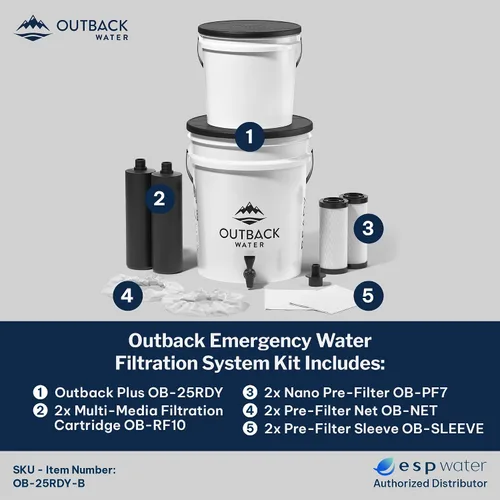 Vista 2 de Outback Water - Sistema de filtro de agua potable de emergencia, cubo alimentado por gravedad, filtración de agua potable para supervivencia, fuera