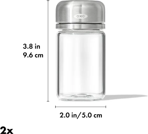 Vista 2 de OXO Good Grips - Juego de salero y pimentero de vidrio ajustable, 3.5 oz cada uno, transparente
