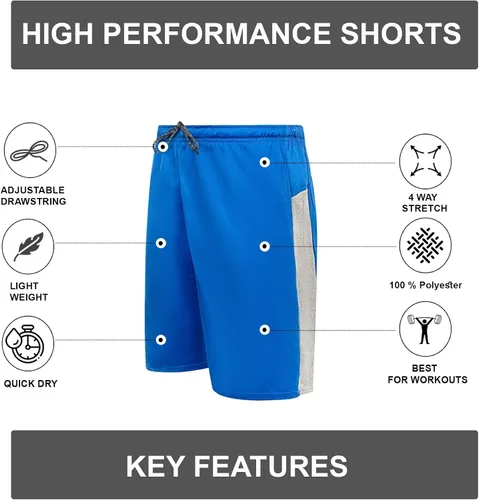 Vista 3 de Pantalones cortos deportivos para hombre con bolsillos, pantalones cortos de entrenamiento para gimnasio, rendimiento activo, paquete de 4