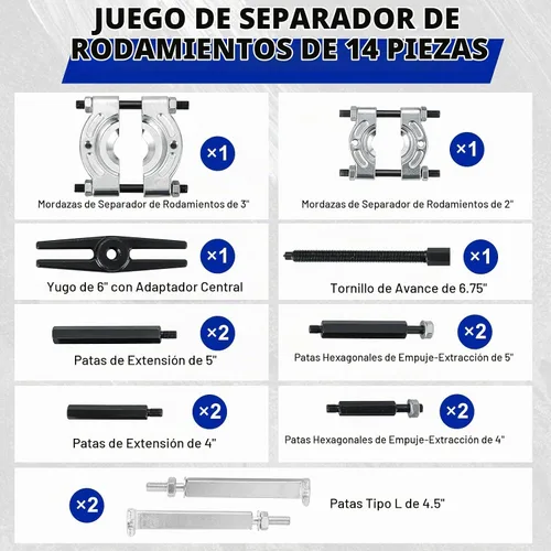 Vista 2 de DASBET Juego de extractor de rodamientos de 14 piezas, kit de herramientas Azul