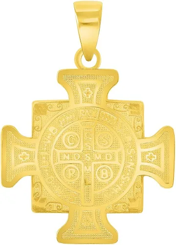 Vista 4 de Colgante de oro amarillo macizo de 14 k con cruz del Santo Padre San Benito (reversible), Oro amarillo, no aplica