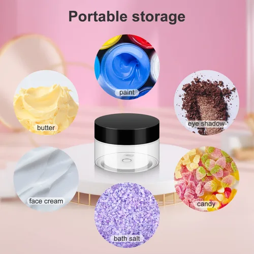 Vista 5 de Loretoy Paquete de 36 tarros de plástico de 1 onza con tapas, sin BPA, reutilizables, rellenables, recipientes de cosméticos transparentes