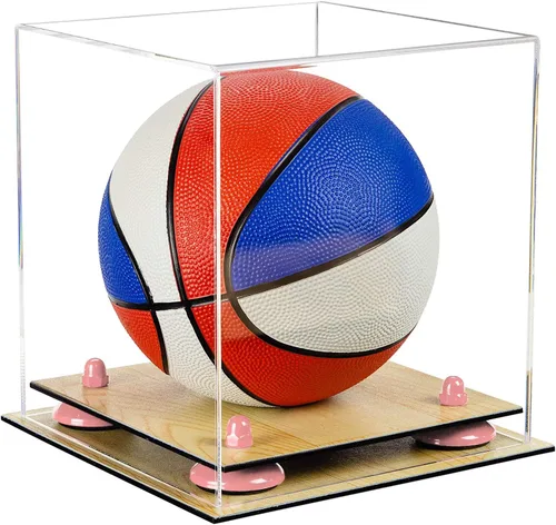 Vista 121 de Better Display Cases Mini acrílico - Miniatura (no tamaño completo) Baloncesto vitrina con elevadores negros y espejo (A015-BR)