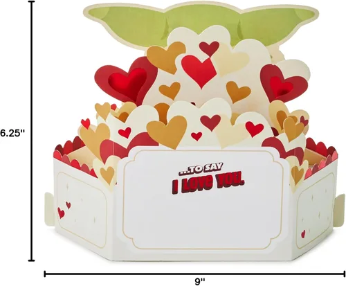 Vista 8 de Hallmark Paper Wonder - Tarjeta de amor desplegable, Star Wars Baby Yoda, para el día de San Valentín, aniversario o felicitación (gesto de amistad)