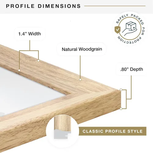 Vista 5 de MCS Studio Gallery Classic Marco de 16 x 16 pulgadas de Madera de Ingeniería con Veta de Madera Natural, Colgado de Pared Vertical y Horizontal