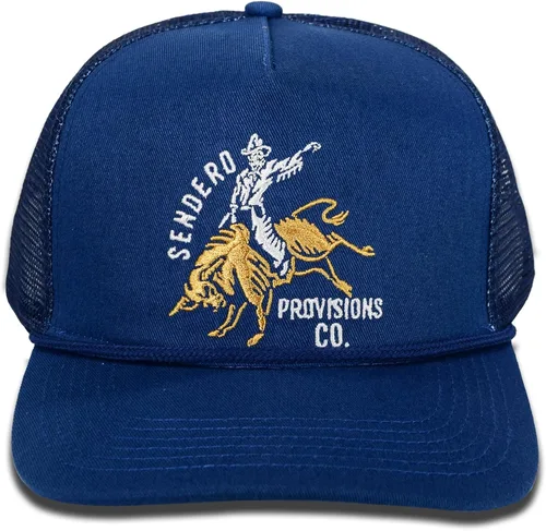 Vista 4 de Sendero Provisions Co. Ride or Die Logo Bordado Malla Snapback Sombrero Azul, Azul