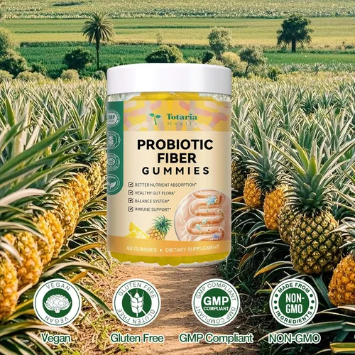 Vista 4 de Gomitas de fibra probiótica 9 en 1 para adultos y adolescentes, suplemento de fibra Pro con 5 mil millones de UFC Bacillus Coagulans, cáscara