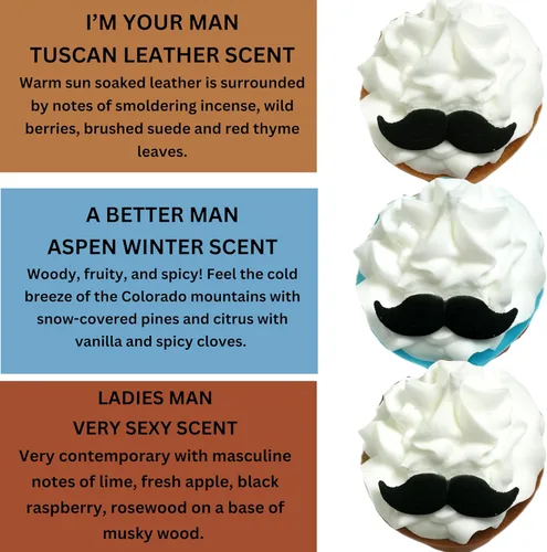Vista 3 de Mr. Bomb Bigote Dude - Bombas de baño para hombres para la relajación de los hombres, regalo para él, baño varonil, aromas masculinos para hombres