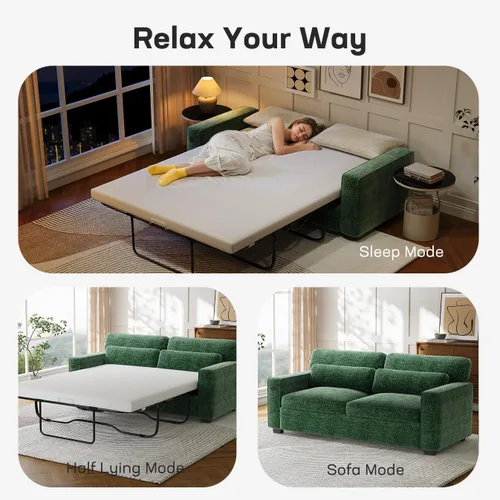Vista 4 de Marsail Sofá cama extraíble, sofá cama tamaño Queen con colchón de espuma viscoelástica, sofá cama convertible 2 en 1 de felpilla con 2 fundas