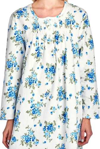 Vista 5 de Casual Nights Camisón de franela para mujer, con estampado floral y de manga larga