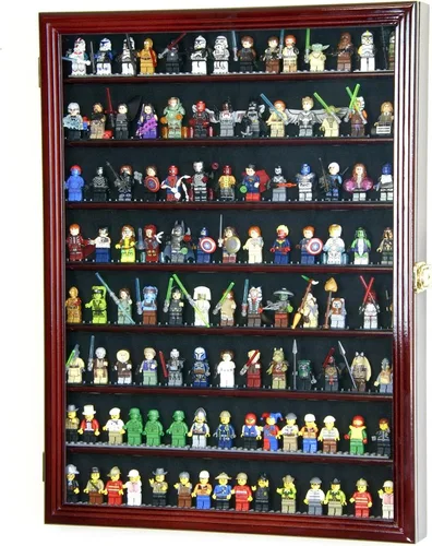 Vista 2 de Vitrina grande de más de 110 minifiguras para miniaturas, figuritas, mini figuras (nogal)