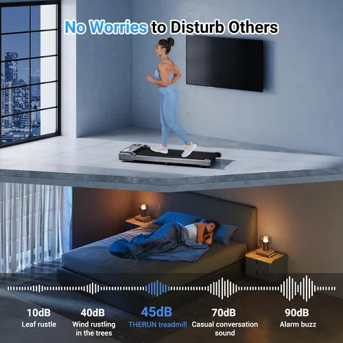 Vista 5 de THERUN Caminadora para debajo del escritorio, capacidad de peso de 265 libras, control remoto Plateado oscuro