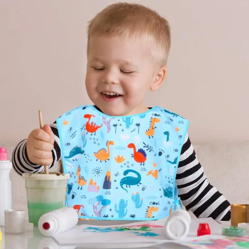 Vista 3 de Fiodrimy Delantales de pintura para niños, delantales de pintura impermeables para niños, sin mangas, con bolsillos para edades de 2 a 7 años