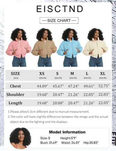 Vista 6 de Winter Jackets for Women Winter Long Sleeve Zip Short Women Crop Puffer Jacket Warm Spliced Jackets Cropped