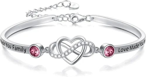 Vista 21 de AOBOCO Pulsera de corazón infinito ajustable de plata de ley 925 para hermana, mejor amiga, hija, mamá, abuela, nieta, nuera, madrina, ahijada