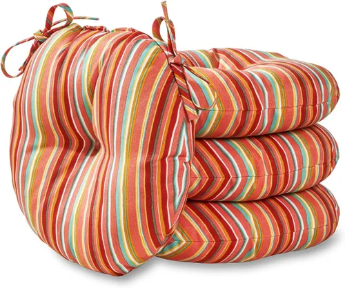 Vista 8 de Greendale Home Fashions Cojín redondo para asiento bistro de 15 pulgadas, 2 unidades (paquete de 1), Adobe Stripe