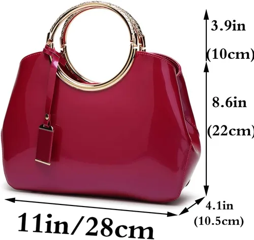 Vista 2 de Rullar Bolso elegante de las mujeres y bolso de la manija superior del bolso de la manija de la bolsa de cuero de patente de la totalizador