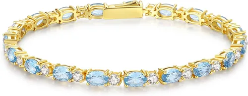 Vista 20 de FANCIME 14K Gold Plated Silver Birthstone Tennis Bracelets for Women 7" Abril