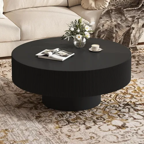Vista 18 de Merax Mesa de café moderna redonda de 31 pulgadas con base resistente, mesas centrales de madera para sala de estar, recepción, fácil de ensamblar