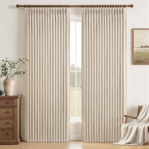Vista 17 de Cortinas plisadas de lino opacas de 96 pulgadas de largo, juego de 2 paneles para oscurecer la sala de estar/dormitorio, cortinas térmicas virales