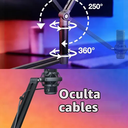 Vista 6 de mic brazo de palo ajustable con abrazadera de montaje de escritorio tornillo adaptador gestión de cables, para Audio-Technica shure sm58 beta58 sm7b