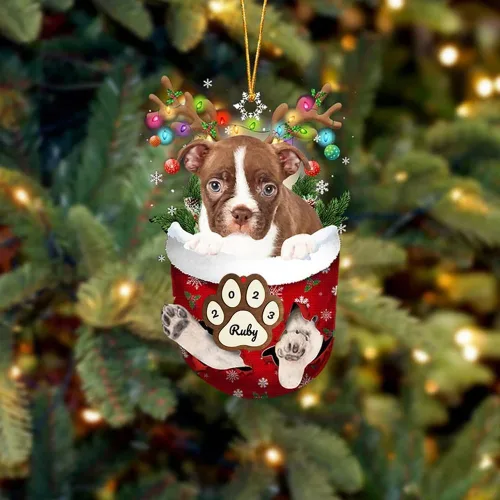 Vista 162 de Adornos personalizados de Pug cervatillo – Decoración personalizada para árbol de Navidad con patas de bolsillo de nieve