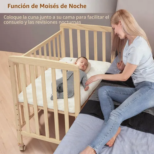 Vista 2 de Flwrgirl - Cuna convertible mini para bebé - Cuna de moisés portátil junto a la cama con colchón incluido, 3 alturas, cuna para habitación pequeña