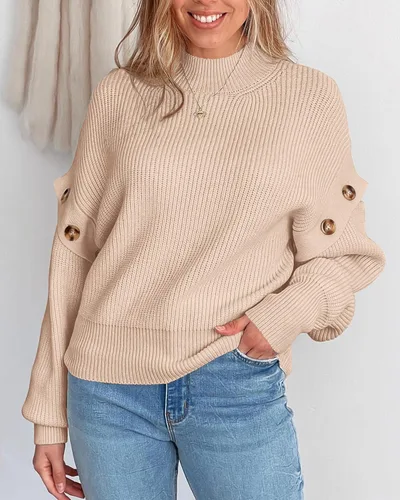 Vista 6 de PRETTYGARDEN Suéter de punto para mujer, ropa de moda de otoño, manga larga, cuello falso, blusa