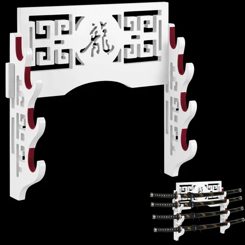 Vista 13 de Barydat - Soporte de pared para espada katana de 3 niveles, color negro