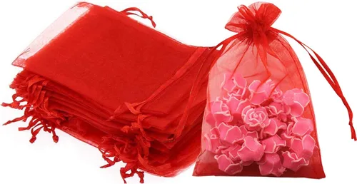 Vista 11 de 100 piezas por paquete 5x7 Bolsas de regalo transparentes negras, tela de organza transparente, bolsas de malla transparentes con cordón