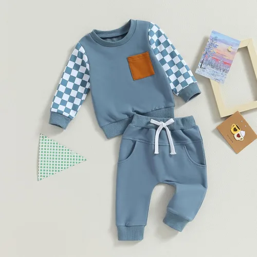 Vista 2 de Conjunto de 2 piezas de sudadera de manga larga con cuello redondo para bebé niño y niña