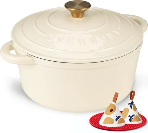 Vista 36 de Overmont - Horno holandés de hierro fundido esmaltado, de 4.5 QT, con tapa, libro de cocina (idioma español no garantizado) y agarraderas de verde