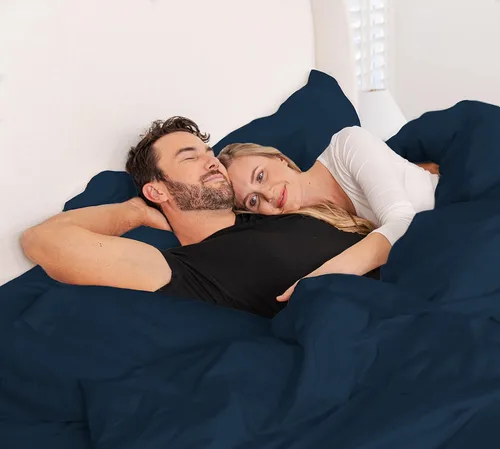 Vista 5 de KICKEE Sheet Set, 100% Viscose from Bamboo, Sateen Weave, Silky Soft Bedding for Heavenly Comfort, Best 300 Thread Count (Blue Suede, Queen)