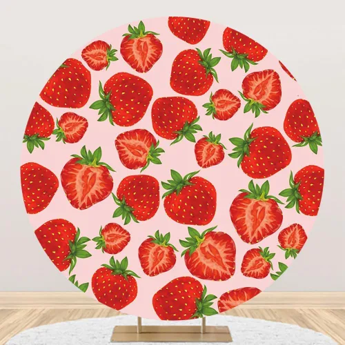 Vista 7 de Renaiss Cubierta de fondo redonda de fresa de 3 x 3 pies para sesión de fotos, para niños, niñas, mujeres, retrato de bayas dulces rojas, círculo