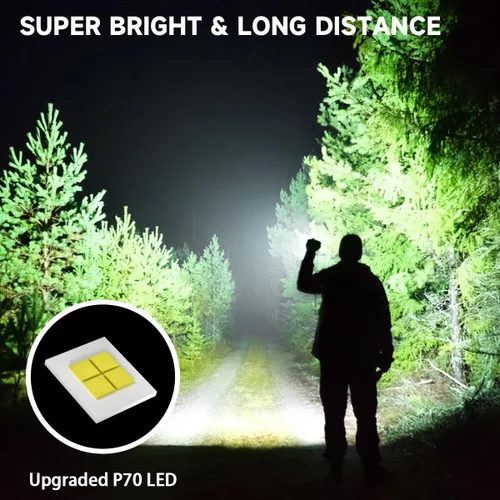 Vista 2 de Linternas recargables de alta luminosidad, potentes linternas tácticas de 990 000LM y 5 modos de iluminación ajustable, impermeables