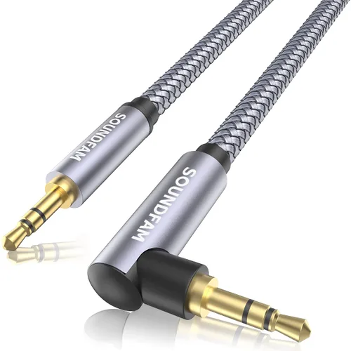 Vista 10 de TRRS Cable de audio de 0.138 pulgadas (0.138 in), cable auxiliar de 90 grados, ángulo recto, cable de auriculares de 4 polos, cable auxiliar