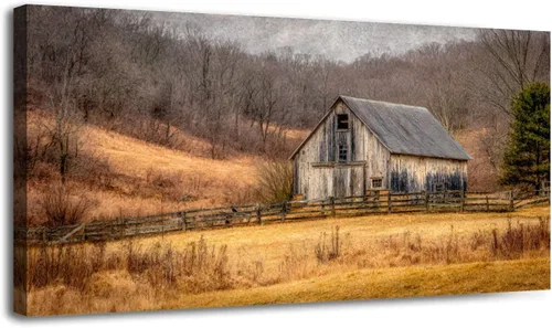 Vista 8 de 30"x 60" Canvas Wall Art Rustic Farmhouse Vintage Barn Country Field Landscape Rolling Hills Framed Pictures Painting Print Large Wall Art for