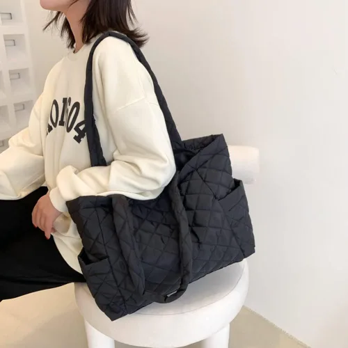 Vista 4 de JQWYGB Bolsa acolchada para mujer, bolsa acolchada de algodón, ligera, acolchada, de hombro