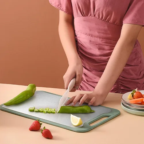 Vista 2 de Tabla de cortar de doble cara, tabla de cortar de acero inoxidable, tabla de cortar carne para cocina, tabla de cortar grande para frutas y verduras