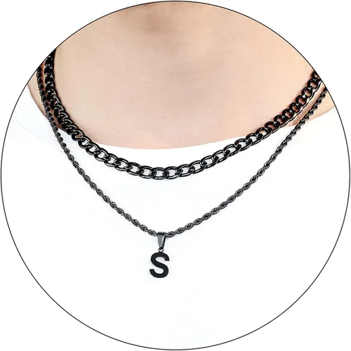 Vista 48 de SENRAN Collar con inicial en capas de la A a la Z para hombre, cadena de cuerda torcida de acero inoxidable de 18 a 20 pulgadas, dije de letra