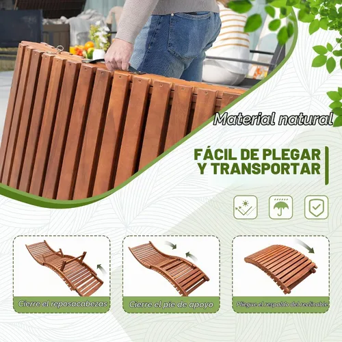 Vista 5 de Devoko - Sillón plegable para exteriores, 2 piezas, sillas de piscina Sillas de madera de acacia para exteriores, sillas de playa de madera