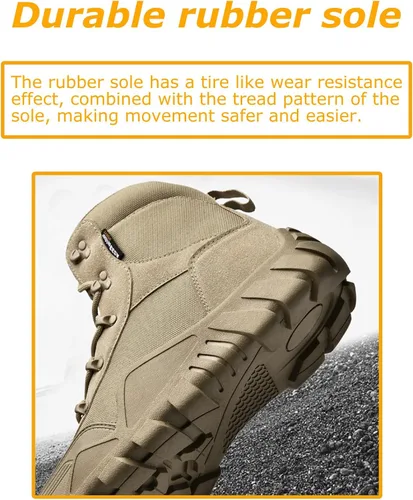 Vista 6 de Kervaky Botas tácticas militares para hombre, botas de trabajo para exteriores, impermeables, botas de senderismo, botas de combate ligeras