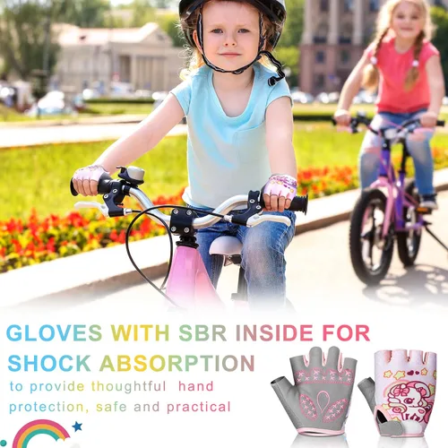 Vista 3 de Funtery 2 pares de guantes deportivos de ciclismo para niños, guantes de medio dedo de unicornio, guantes de ciclismo para niños y niñas, guantes