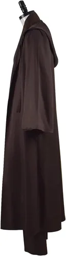 Vista 3 de Disfraz para hombre, uniforme completo, color marrón, bata, capucha y túnica para Halloween