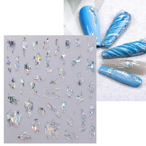 Vista 4 de jmeowio 8 hojas de calcomanías de arte de uñas con punta francesa de mármol, calcomanías autoadhesivas para uñas, suministros de uñas, accesorios
