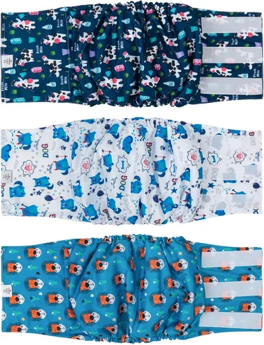 Vista 65 de CuteBone - Pañales lavables para perro macho, banda abdominal, paquete de 3 unidades, color negro, modelo DM54XS